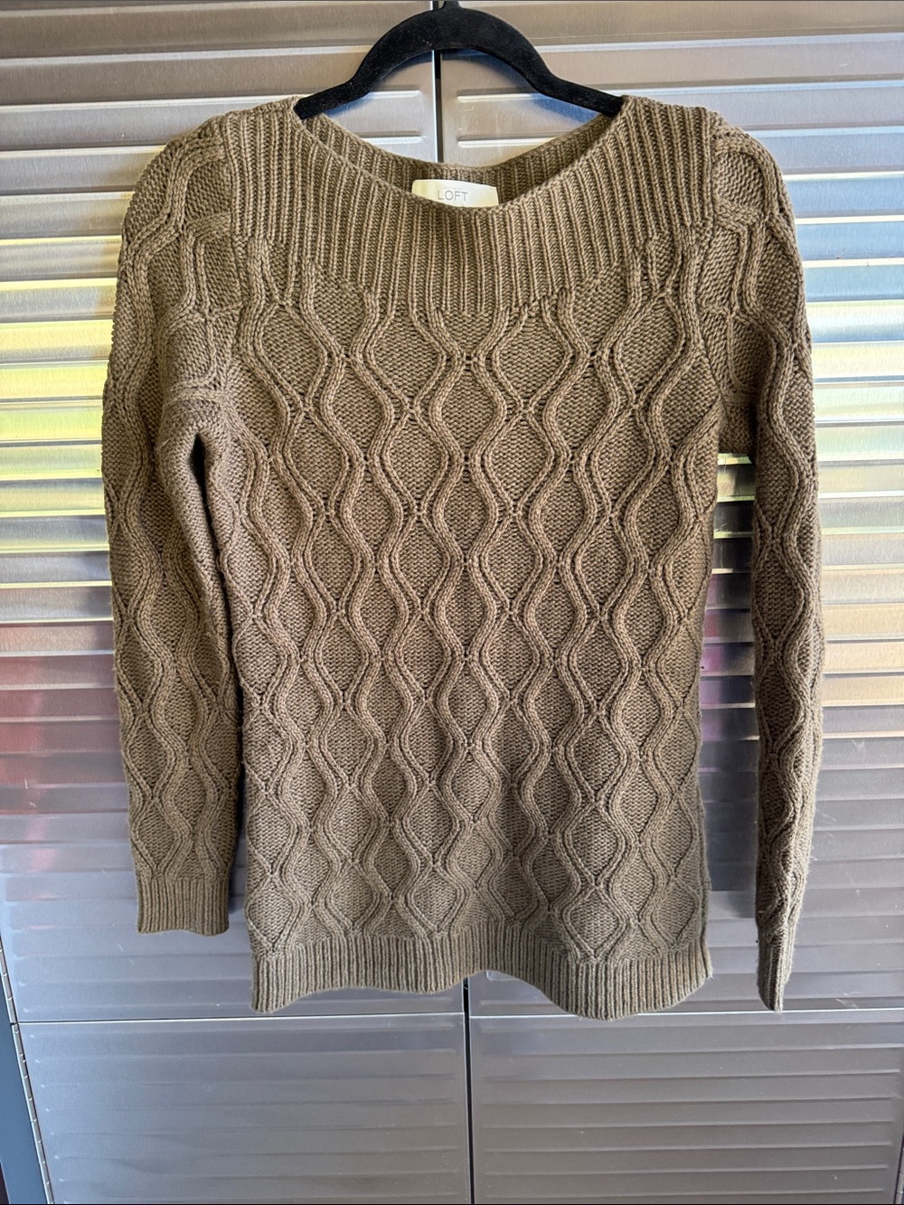 LOFT Olive Green Cable Knit Crew Sweater